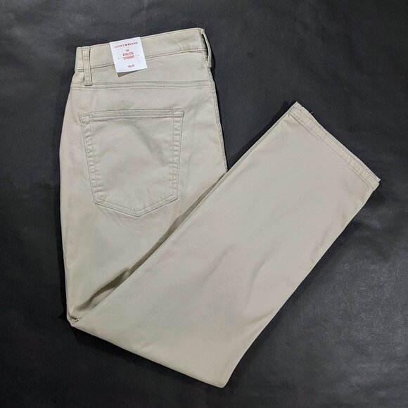 $99 Lucky Brand 410 Athletic Straight Pants 38x30 Beige 5 Pockets Trousers